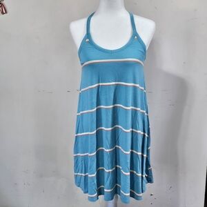 Teal Blue Striped Sleeveless Dress